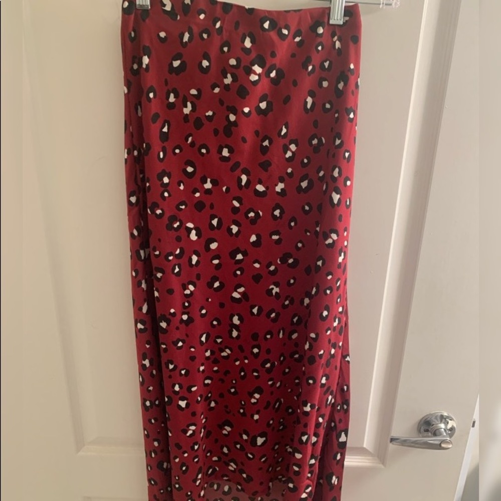 red leopard print satin skirt